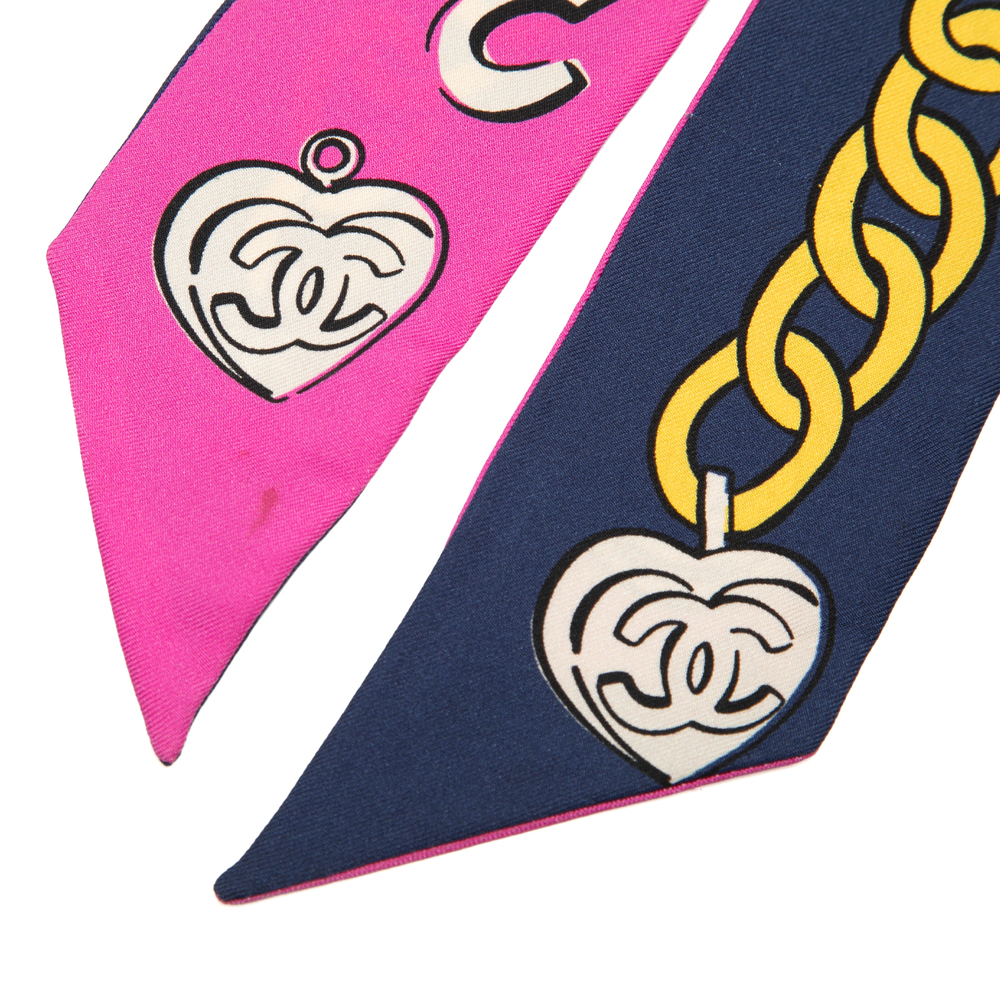 Pre-Loved Chanel Coco Charms Print Silk Slim Bandeau Scarf - Picture 6 of 6